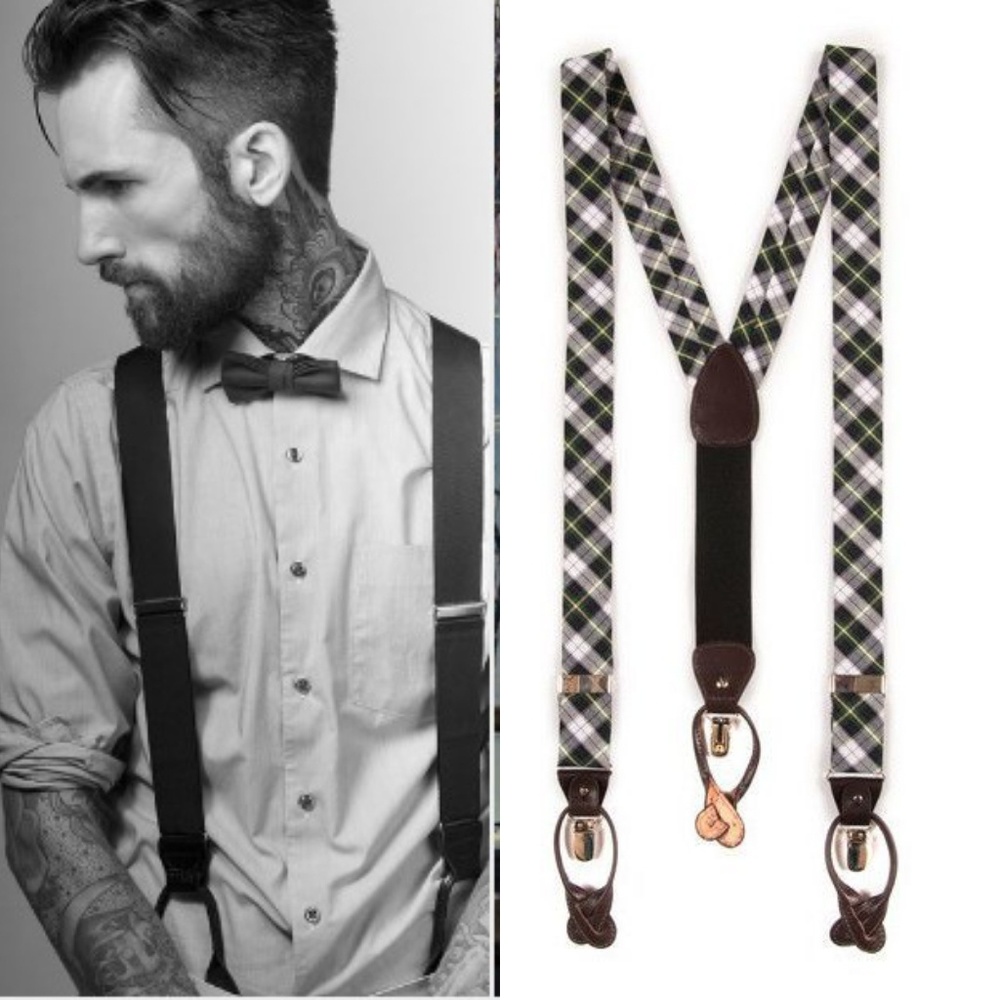 High cotton male green squared suspenders.